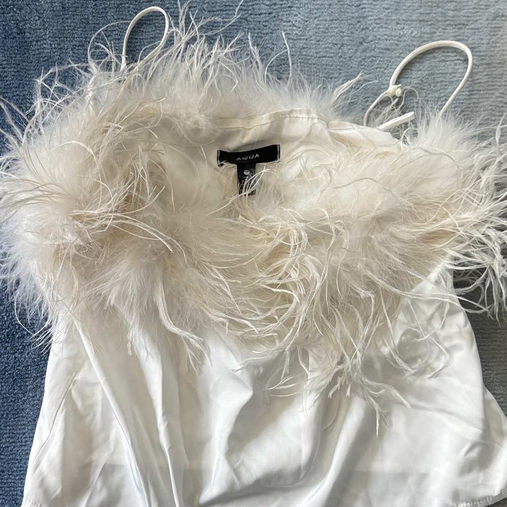 Aqua Ivory Feather Accent Camisole